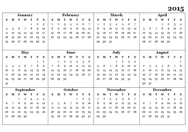 2015 Yearly Calendar Template images