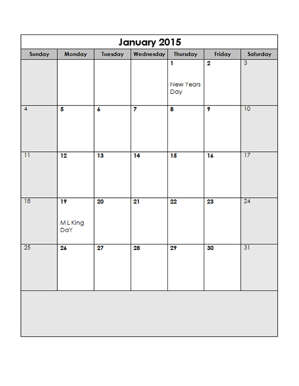 2015 Monthly Calendar Template 13 Free Printable Templates