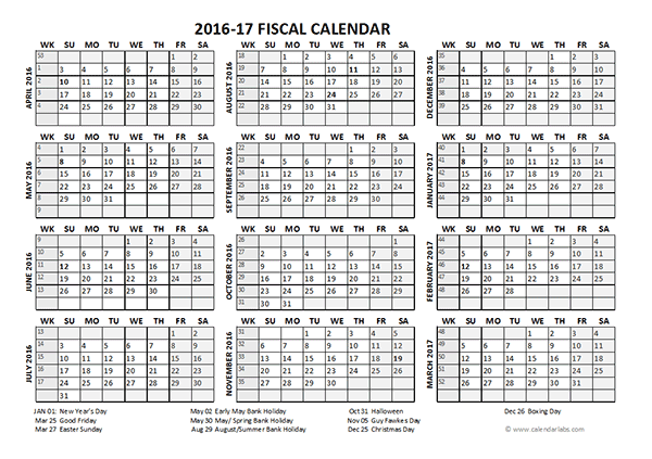 Fiscal Year Calendar Printable