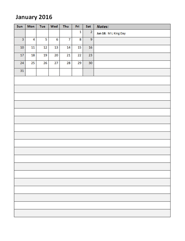 2016 Monthly Calendar Template 10 - Free Printable Templates