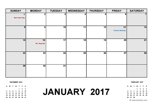 2017 Calendar With Holidays PDF