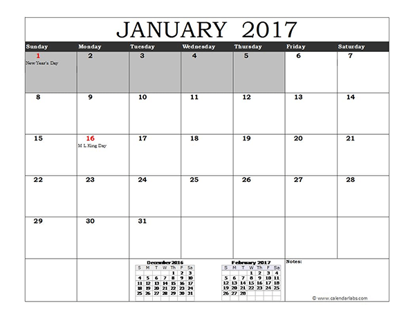 2017 Excel Calendar with US Holidays - Free Printable Templates