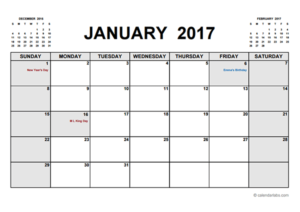 2017 Printable Calendar PDF