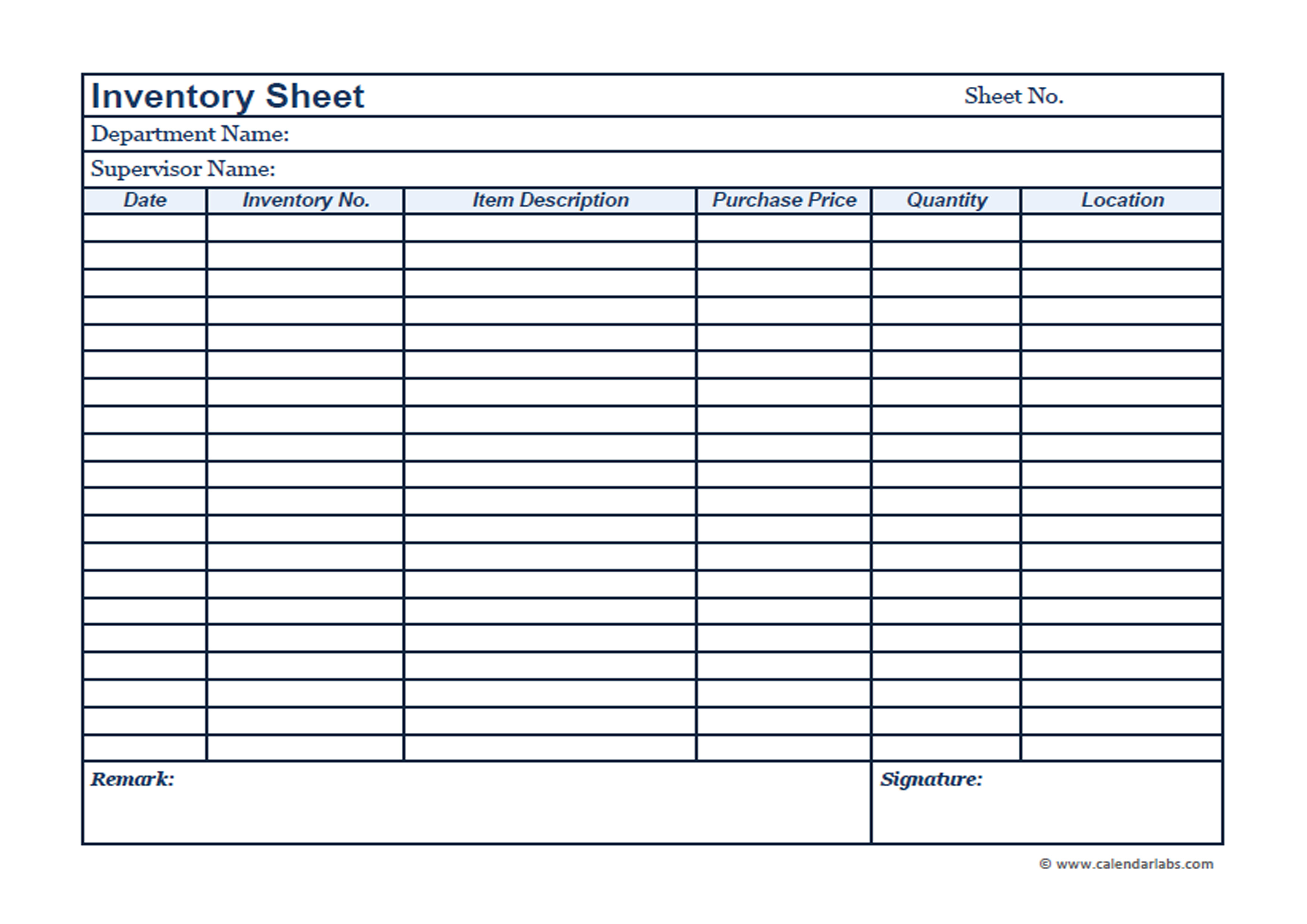 Business inventory forms free