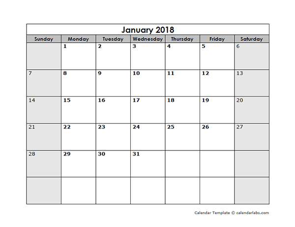 2018 2 page monthly calendar template