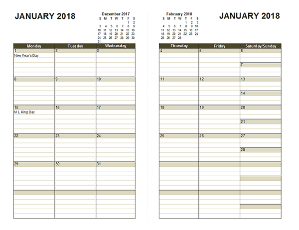 2018 Diary Planner Template Excel 
