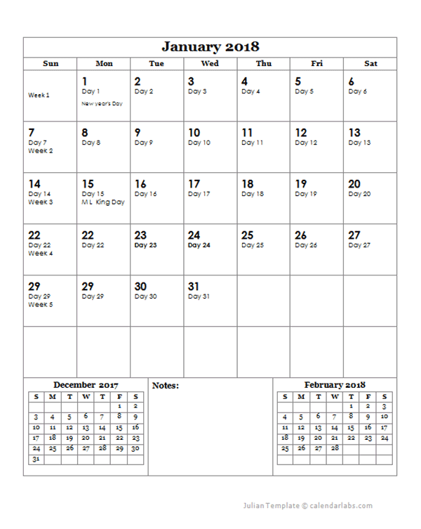 2018 Julian Day Calendar Free Printable Templates