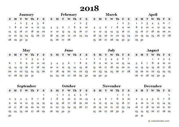 2018 yearly blank calendar template free printable templates