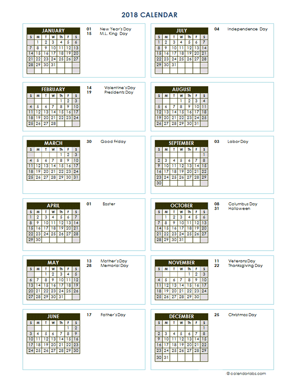 2018 yearly calendar template microsoft word