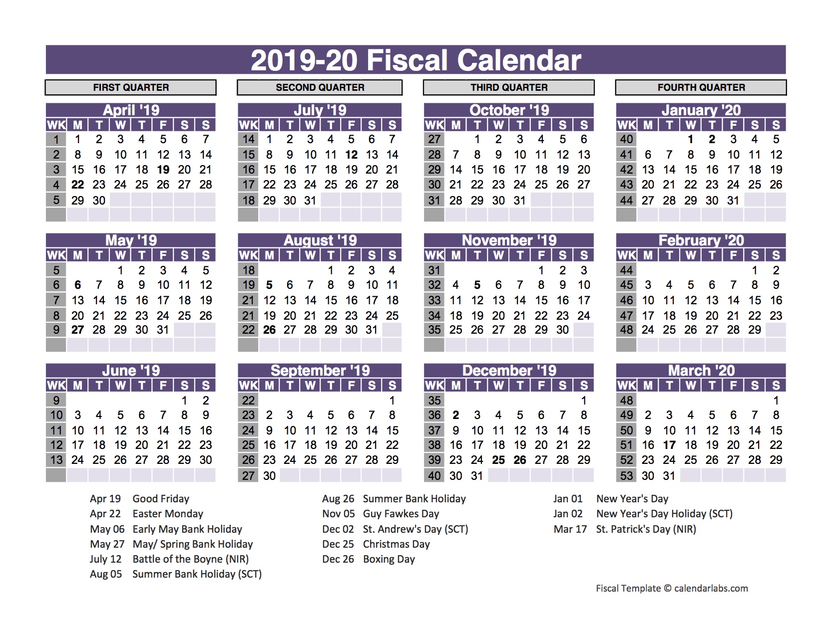 uk fiscal calendar template 2019 20 free printable templates