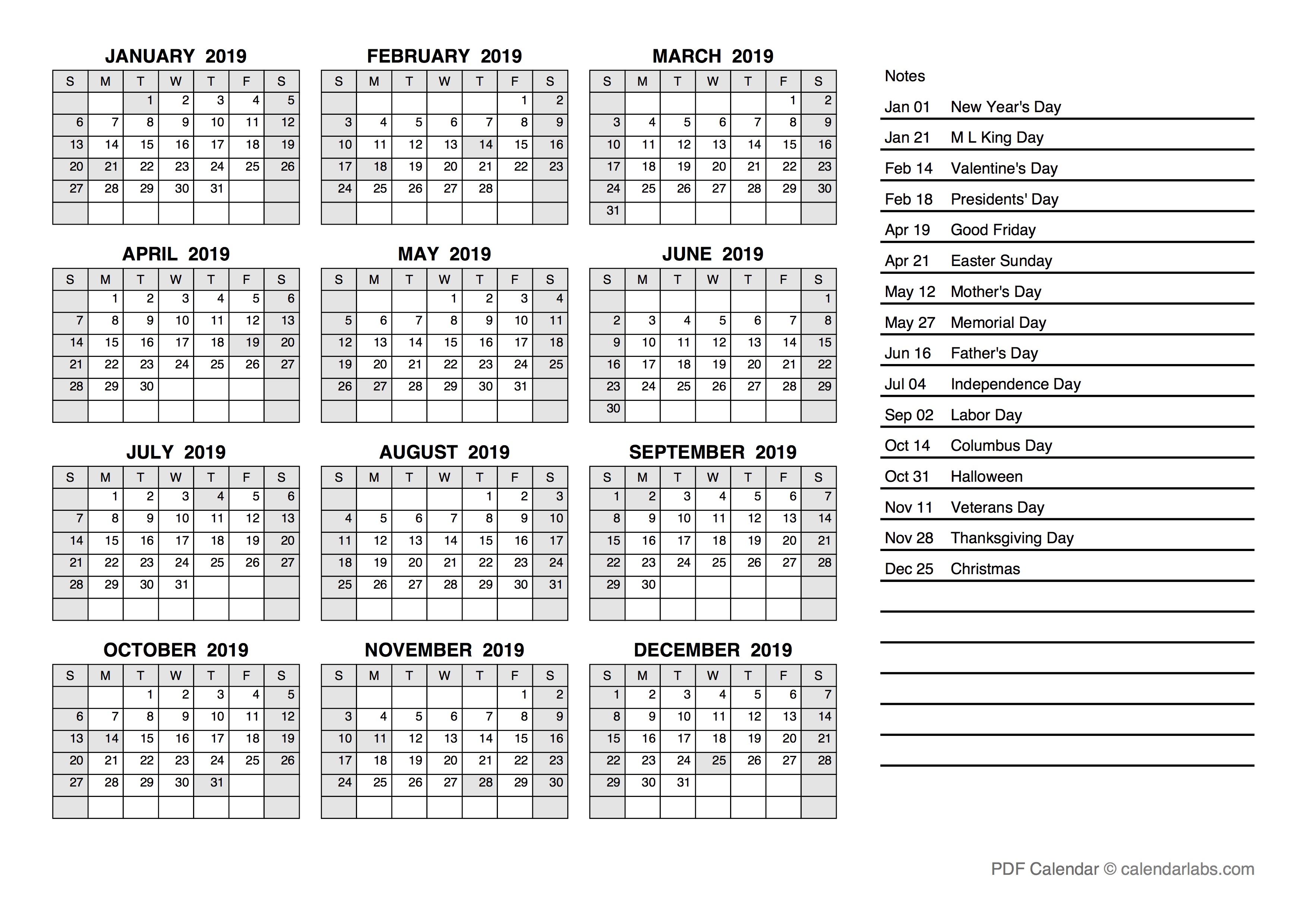 Julian Calendar 2019 - Customize and Print