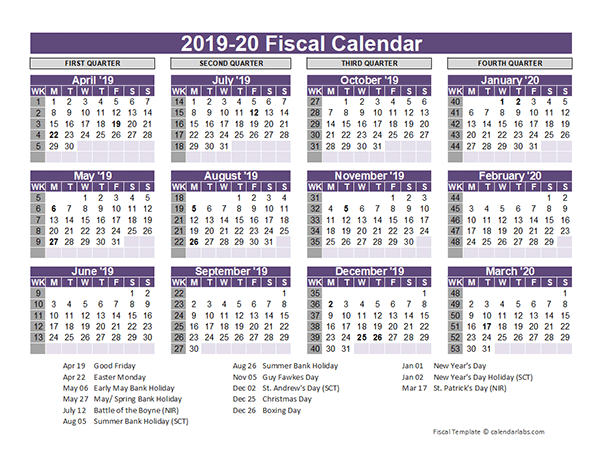 UK Fiscal Calendar Template 2019 20 Free Printable Templates