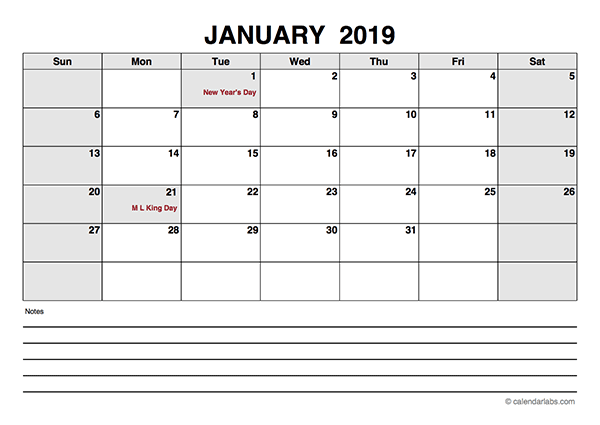 2019 Blank Calendar PDF - Free Printable Templates