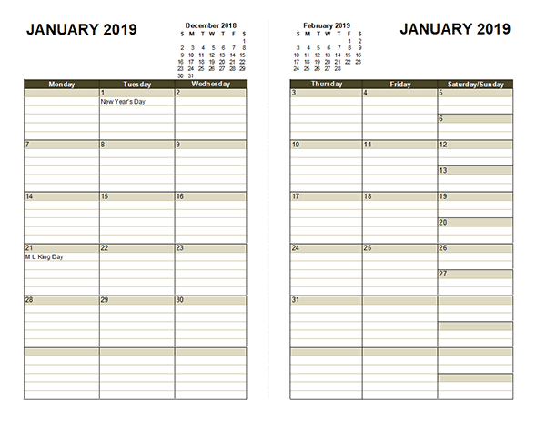 2019 Diary Planner Template Free Printable Templates