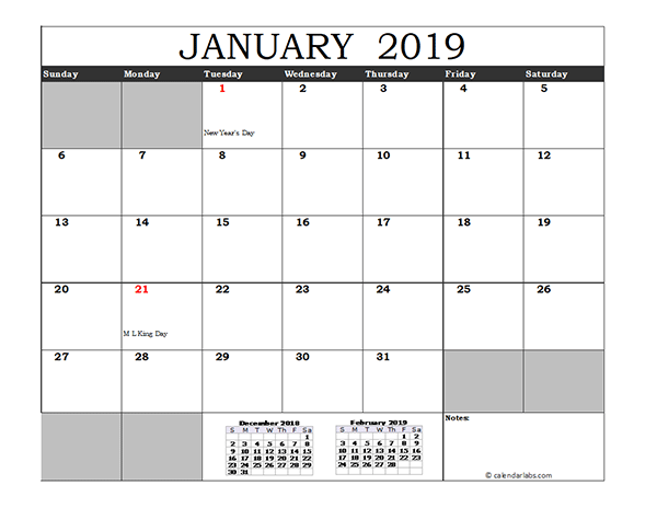 Free 2019 Excel Calendar with US Holidays - Free Printable Templates