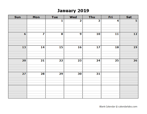 2019 Free Blank Calendar Free Printable Templates