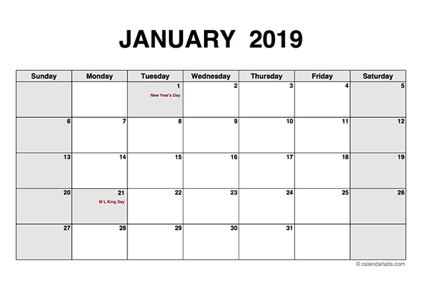 2019 Monthly Calendar With Daily Notes Free Printable Templates ...