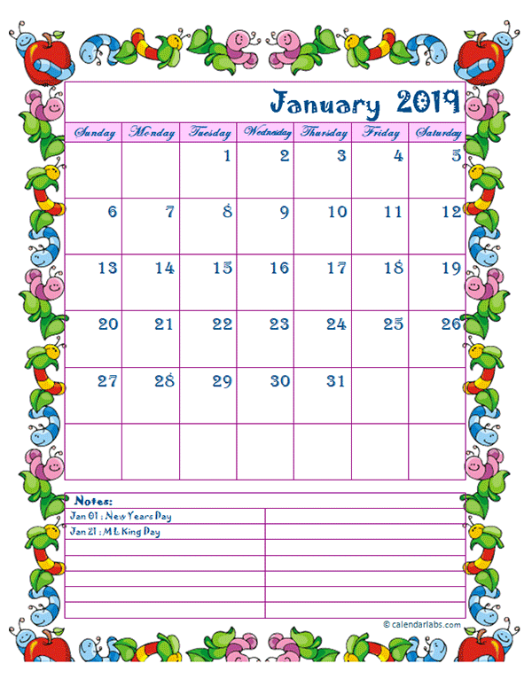 2019 monthly kid kindergarten calendar template free printable templates