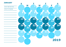 2019 colorful kindergarten calendar template