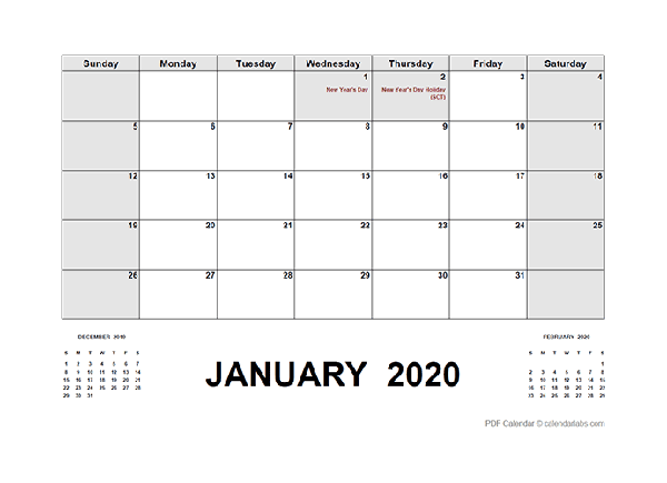 2020 Calendar with Singapore Holidays PDF - Free Printable Templates