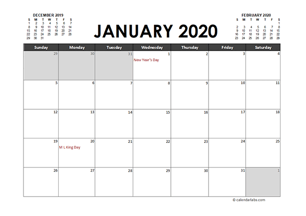 Monthly 2020 Excel Calendar Planner Free Printable Templates