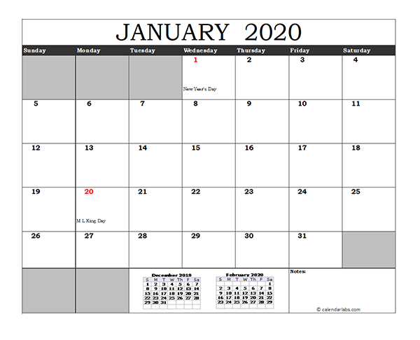 Free 2020 Excel Calendar with US Holidays - Free Printable Templates