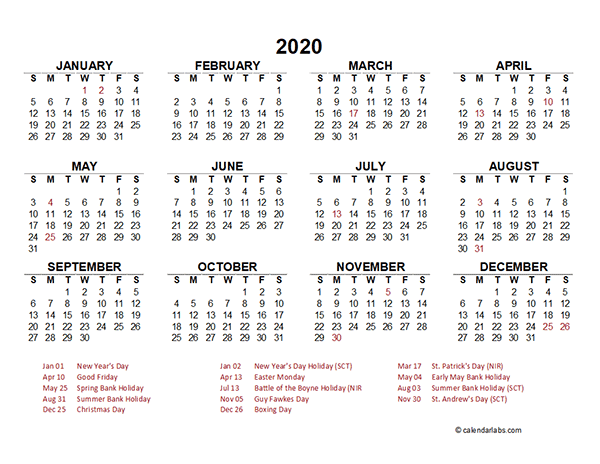 2020 Singapore Yearly Calendar Template Excel - Free Printable Templates