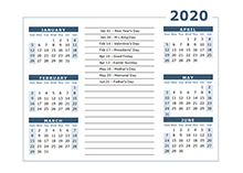 2020 Calendar Template 6 Months Per Page
