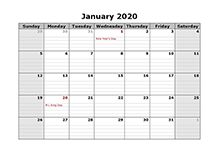 2020 Monthly Calendar with Daily Notes
