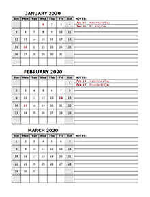 quarterly calendar template 2020