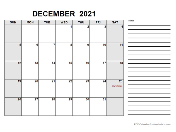 December 2021 Calendar with Holidays | CalendarLabs