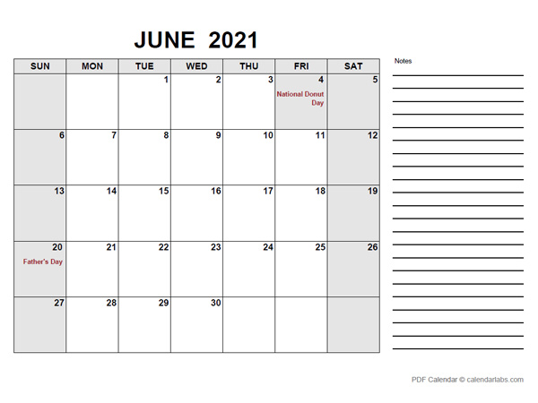 June 2021 Calendar with Holidays | CalendarLabs