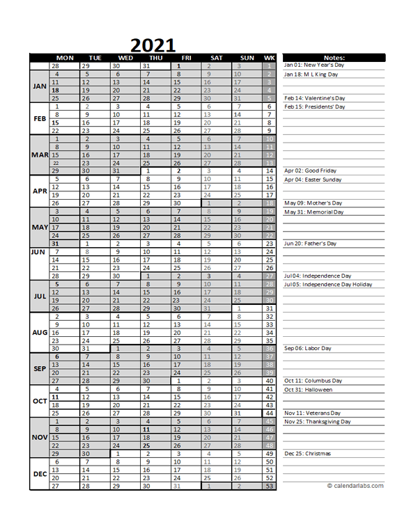 Free 2021 Excel Calendar for Project Management