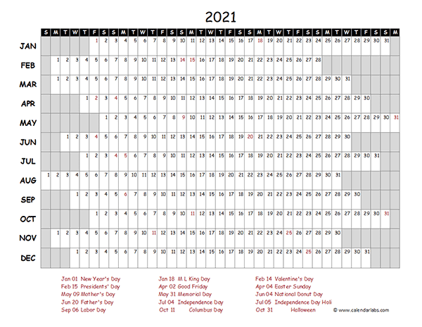 2021 Excel Calendar Project Timeline
