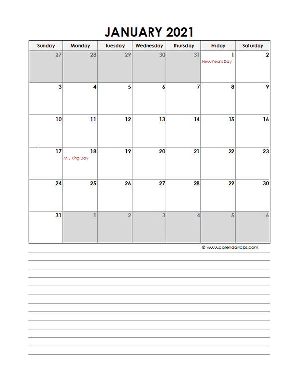 Template Excel 2021 Printable Calendar One Page