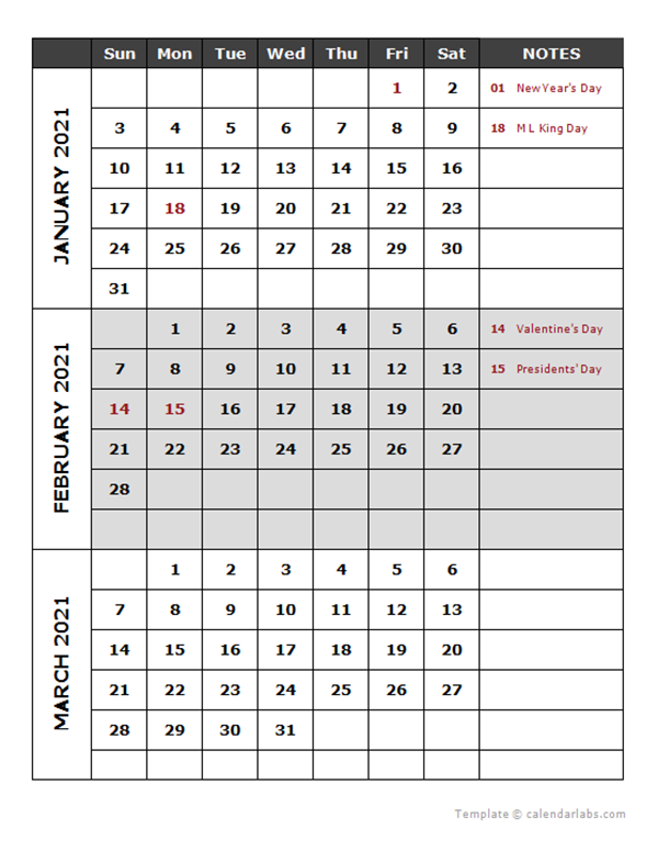 free printable quarterly calendar template