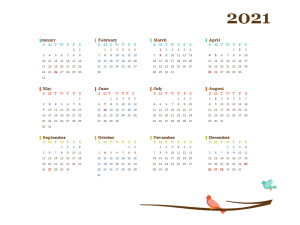 2021 Yearly Australia Calendar Design Template