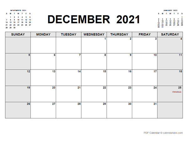 December 2021 Calendar with Holidays | CalendarLabs