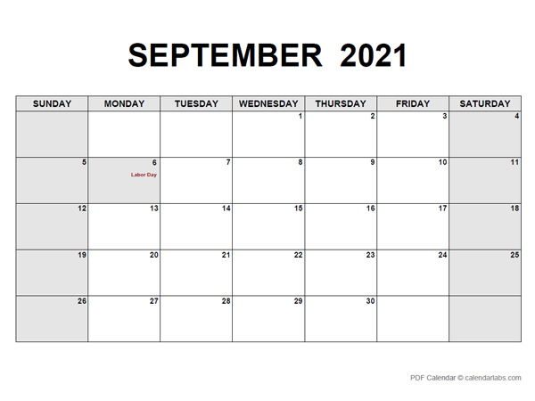 September 2021 Calendar with Holidays | CalendarLabs