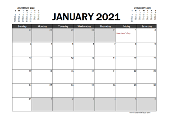 Featured image of post January 2021 Calendar Printable With Holidays / Free printable january 2021 calendar templates.