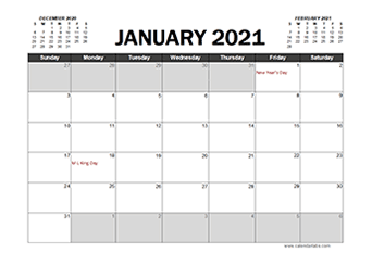 Monthly 2021 Excel Calendar Planner