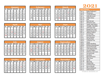 2021 Hindu Calendar Hindu Religious Festival Calendar 2021