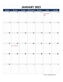 2021 Printable Calendar With large Boxes