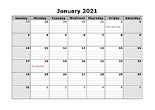 2021 Printable Landscape Monthly Calendar