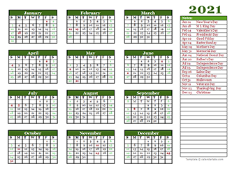 2021 Year Template Excel 2021 Calendar Printable