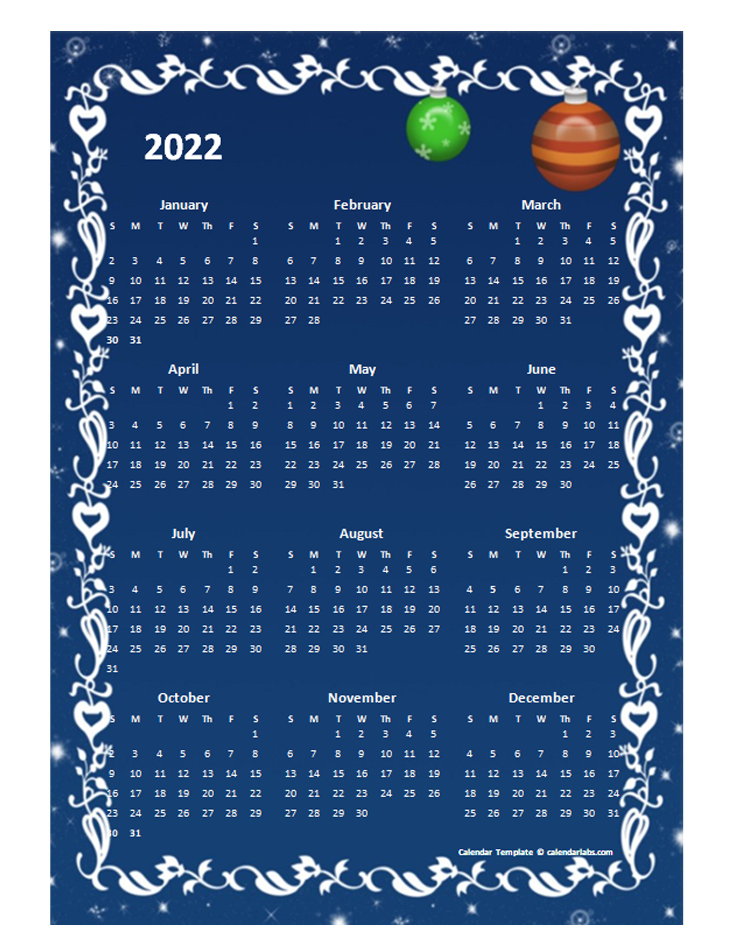 2022 yearly calendar design template free printable templates