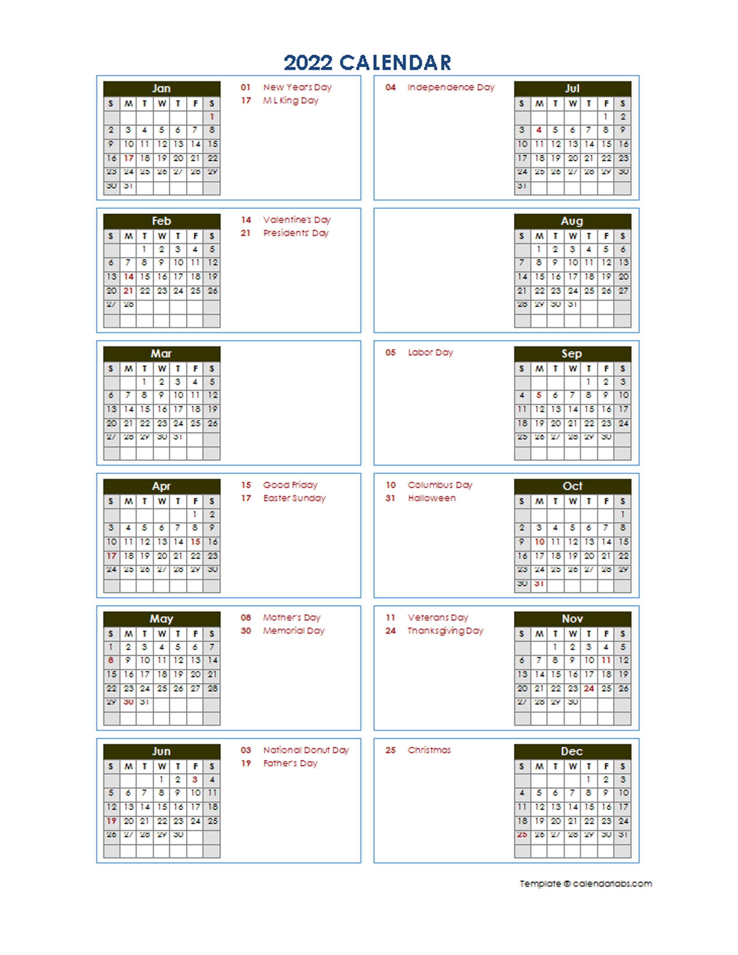 2022 Calendar Blank Printable Calendar Template In Pdf Word Excel 2022 Calendar Pdf Word Excel