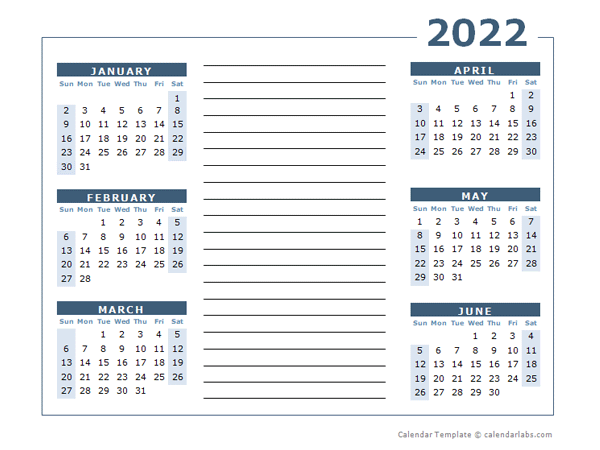 2022 Blank Two Page Calendar Template For 2022