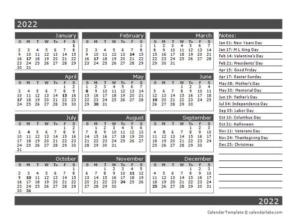 2022 Blank 12 Month Calendar In One Page - Free Printable Templates