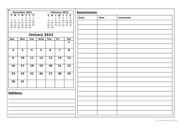 2022 Blank Appointment Calendar - Free Printable Templates